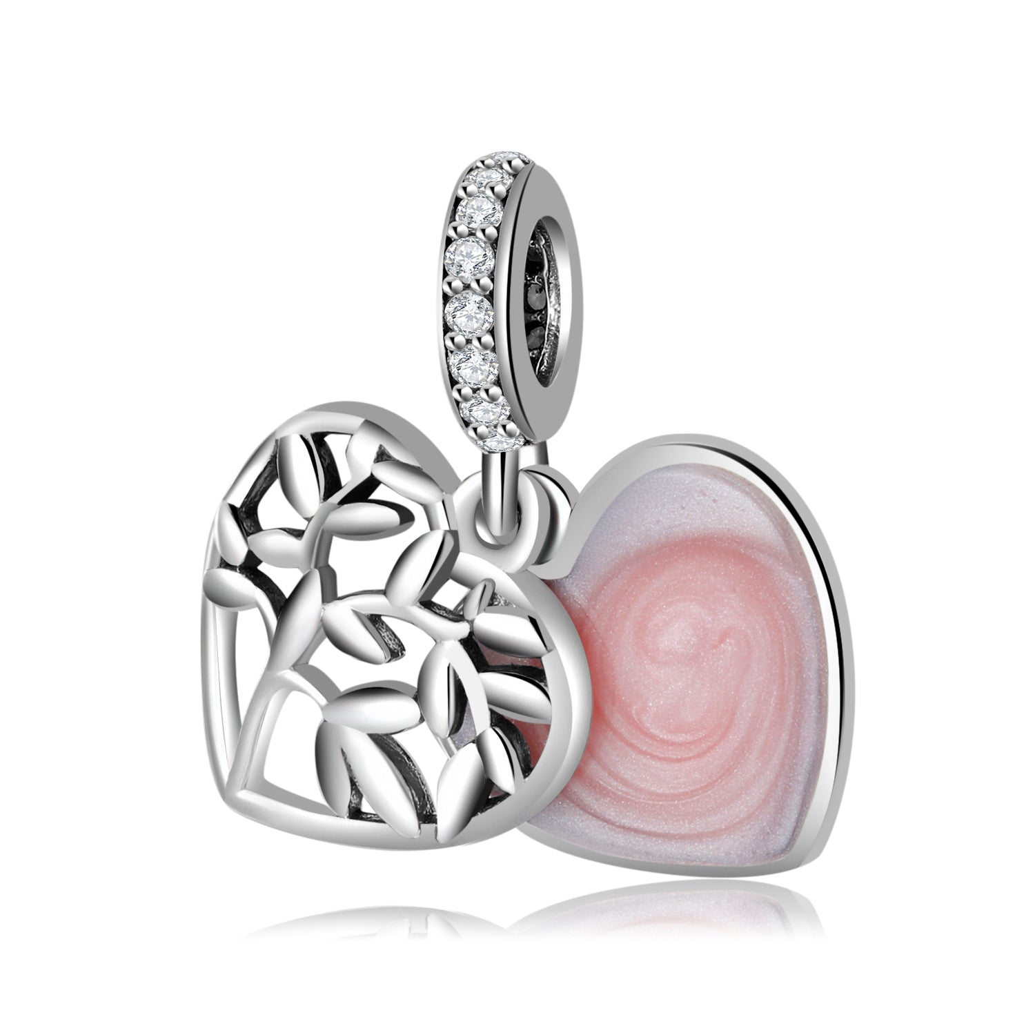 S925 Sterling Silver Pink Tree Of Life Heart Dangle Charm Pendant Bead For DIY Charm Bracelet Necklace Jewelry Making Gift