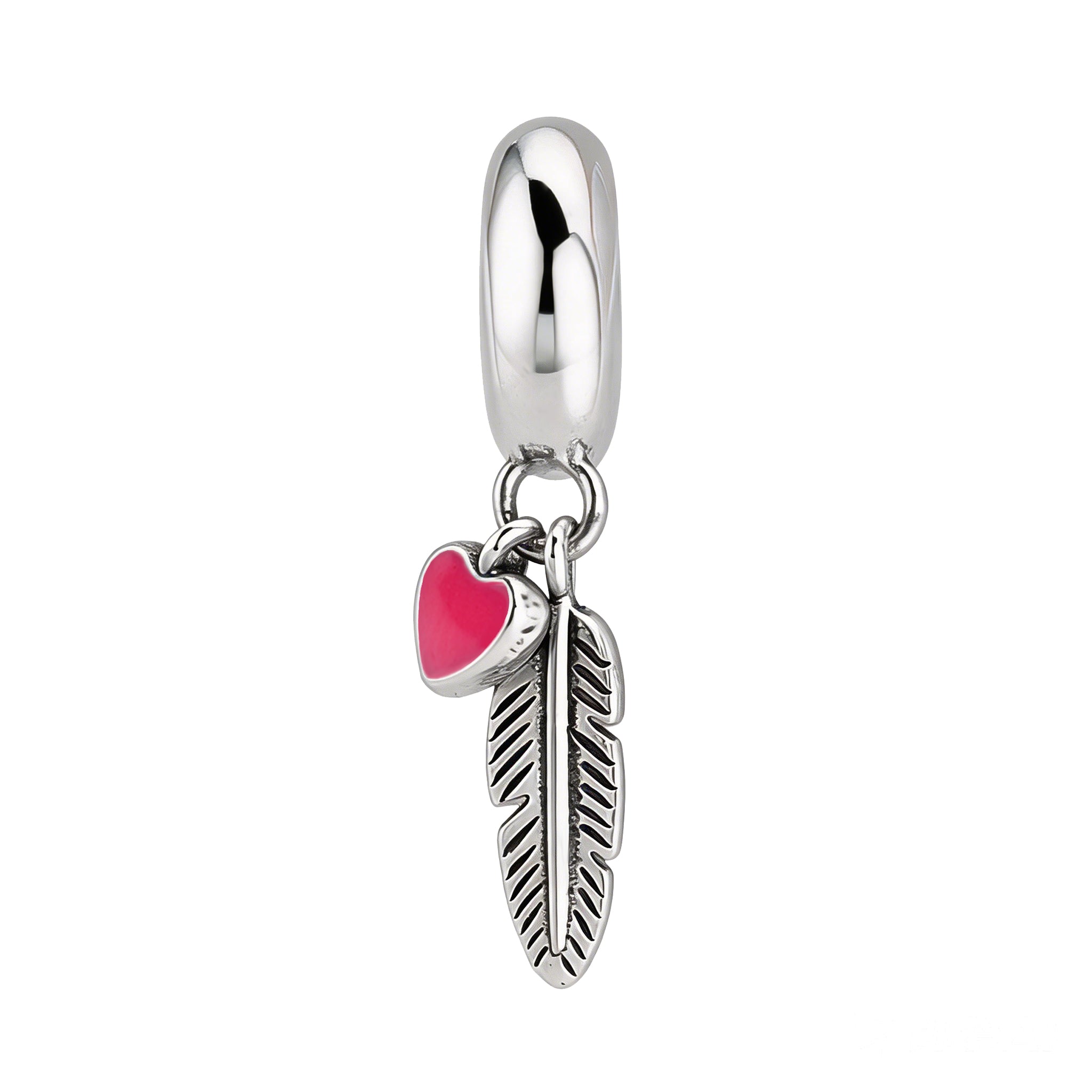 S925 Sterling Silver Feather Heart Dangle Charm Romantic Love Pendant Bead For DIY Charm Bracelet Necklace Jewelry Making Gift