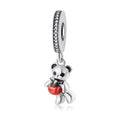 S925 Sterling Silver Apple Teddy Bear Dangle Charm Enamel Cute Animal Pendant Bead For DIY Charm Bracelet Necklace Jewelry Making Gift