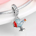 S925 Sterling Silver Airplane Rocking Ride Dangle Charm, Cute Childhood Theme, Polished Silver Bead For DIY Bracelet Necklace, Pandora Compatible Jewelry Accessory Gift