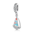 S925 Sterling Silver Colorful Enamel Sailboat Dangle Charm With Sparkling Pendant Bead For DIY Charm Bracelet Necklace Jewelry Gift