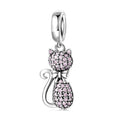 S925 Sterling Silver Cat Dangle Charm With Sparkling Pendant Bead Cute Fashionable DIY Charm Bracelet Necklace Jewelry Gift
