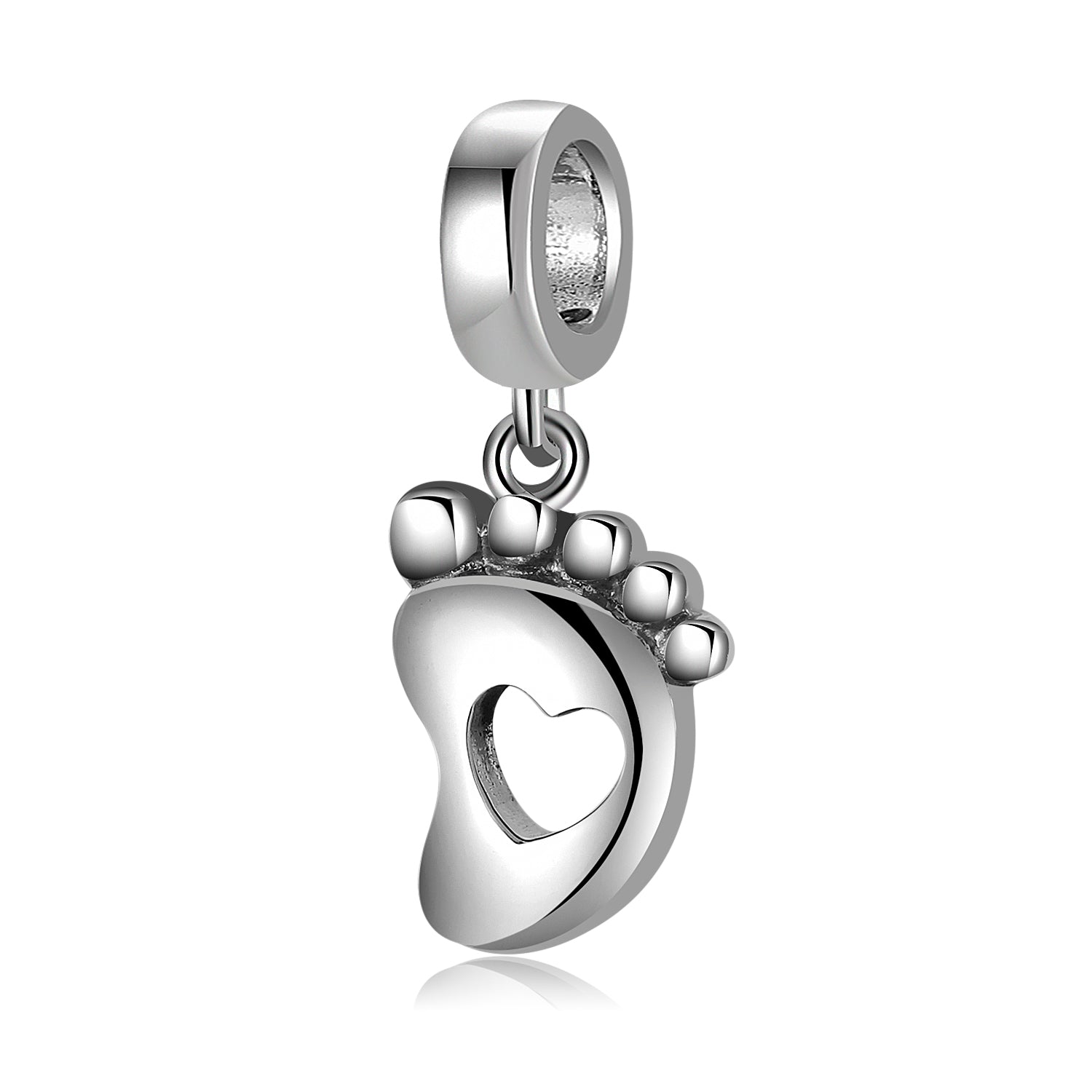 S925 Sterling Silver Baby Foot Dangle Charm Hollow Heart Pendant Bead For DIY Charm Bracelet Necklace Jewelry Gift
