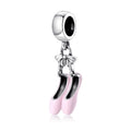 S925 Sterling Silver Ballet Shoes Dangle Charm Pink Elegant Pendant Bead For DIY Charm Bracelet Necklace Jewelry Gift