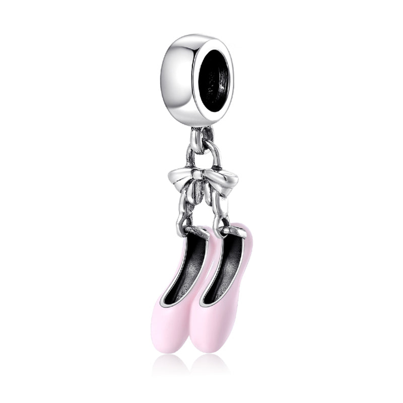 S925 Sterling Silver Ballet Shoes Dangle Charm Pink Elegant Pendant Bead For DIY Charm Bracelet Necklace Jewelry Gift