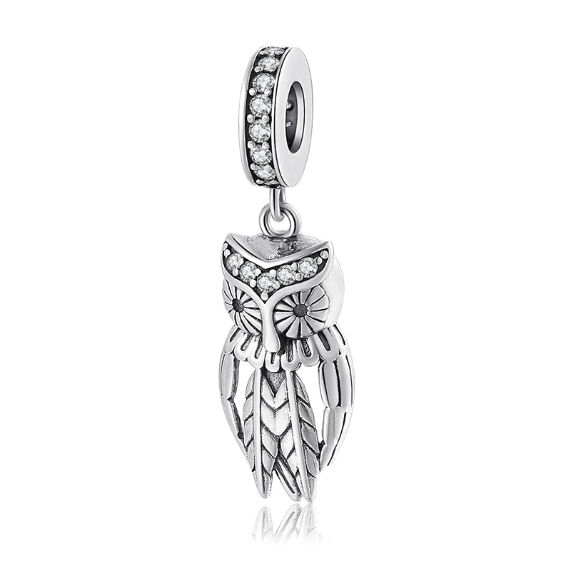 S925 Sterling Silver Owl Dangle Charm Cute Fashion Pendant Bead For DIY Charm Bracelet Necklace Jewelry Gift