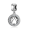 S925 Sterling Silver Pet Paw Dangle Charm Sparkling Round Pendant Bead For DIY Charm Bracelet Necklace Jewelry Gift