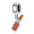 S925 Sterling Silver Orange Lipstick Dangle Charm Sparkling Makeup Pendant Bead For DIY Charm Bracelet Necklace Jewelry Gift