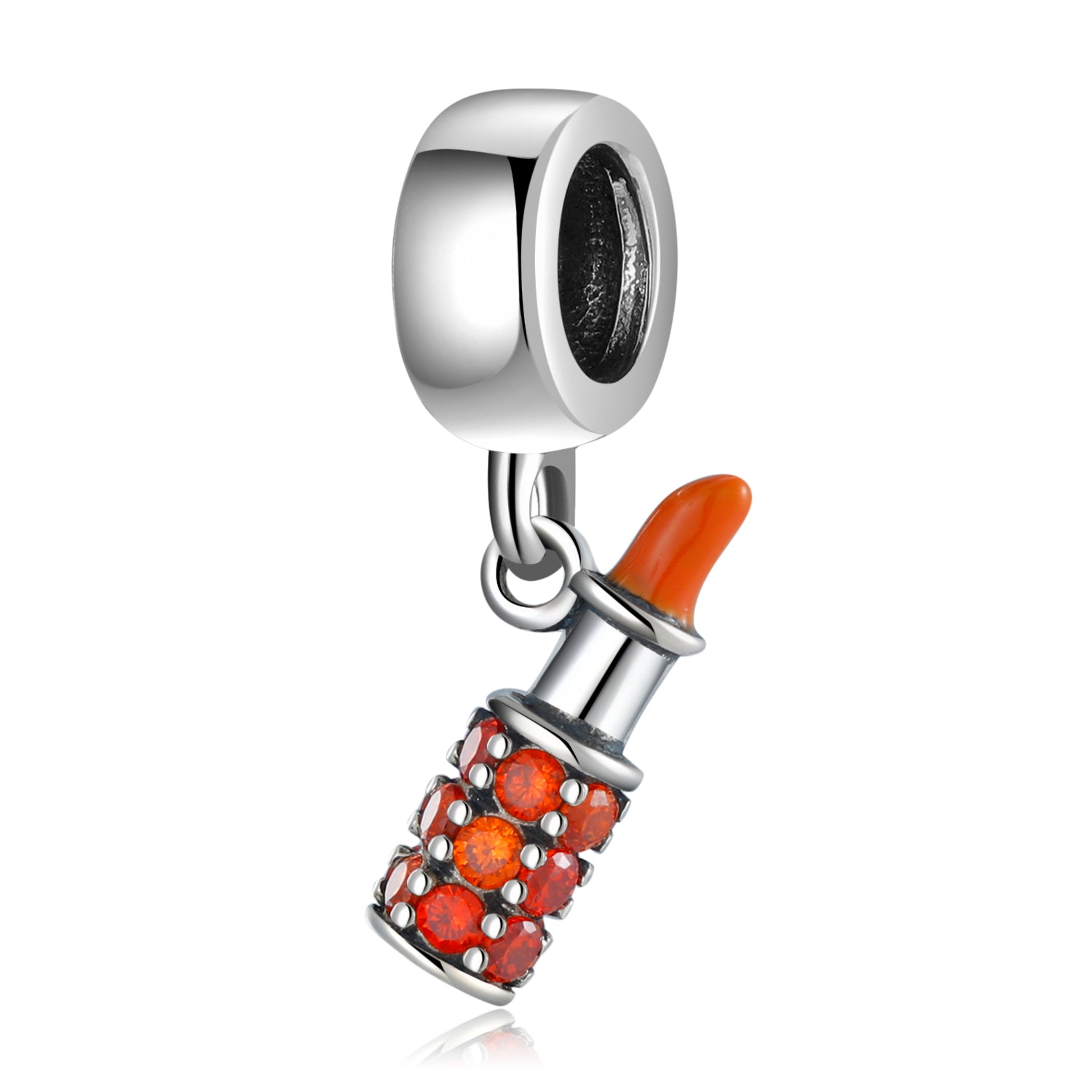 S925 Sterling Silver Orange Lipstick Dangle Charm Sparkling Makeup Pendant Bead For DIY Charm Bracelet Necklace Jewelry Gift