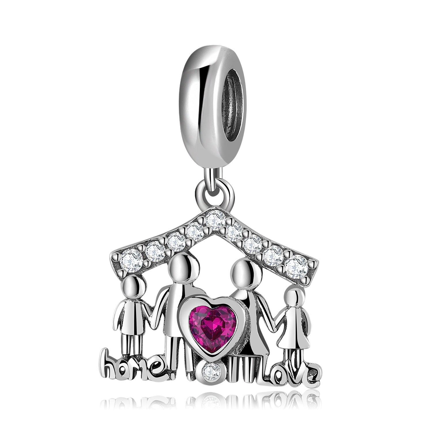 S925 Sterling Silver Family House Dangle Charm Four Members Heart Pendant Bead For DIY Charm Bracelet Necklace Jewelry Gift