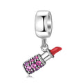 S925 Sterling Silver Purple Lipstick Dangle Charm Cute Pendant Bead For DIY Charm Bracelet Necklace Jewelry Gift