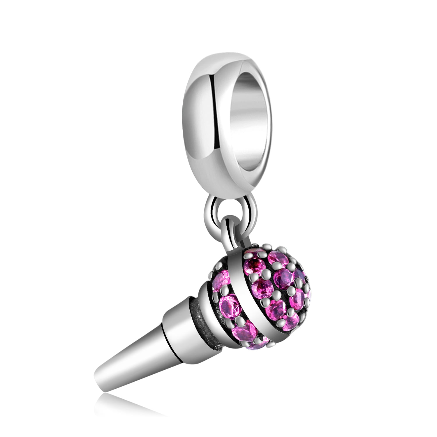S925 Sterling Silver Microphone Dangle Charm Sparkling Music Pendant Bead For DIY Charm Bracelet Necklace Jewelry Gift