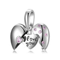S925 Sterling Silver Open Heart Dangle Charm Pink Sparkling Love Pendant Bead For DIY Charm Bracelet Necklace Jewelry Gift