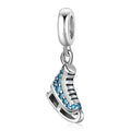 S925 Sterling Silver Ice Skate Dangle Charm Blue Sparkling Pendant Bead For DIY Charm Bracelet Necklace Jewelry Gift