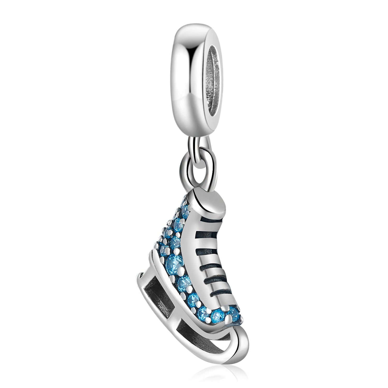 S925 Sterling Silver Ice Skate Dangle Charm Blue Sparkling Pendant Bead For DIY Charm Bracelet Necklace Jewelry Gift