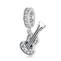 S925 Sterling Silver Guitar Dangle Charm Sparkling Pendant Bead For DIY Charm Bracelet Necklace Jewelry Gift