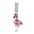 S925 Sterling Silver Red Flamingo Dangle Charm, Trendy European Style, Unique Bead For Women DIY Bracelet Necklace, Pandora Compatible Jewelry Accessory