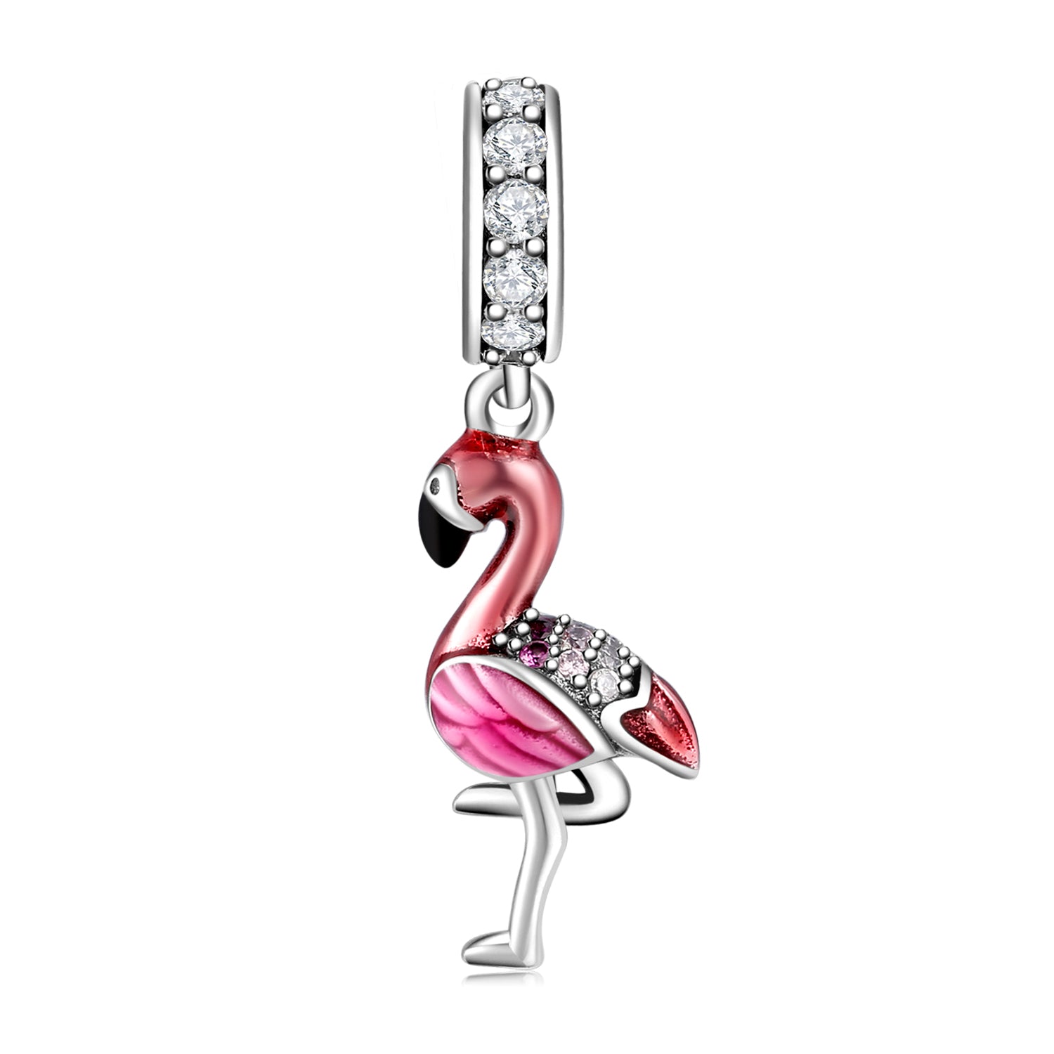 S925 Sterling Silver Red Flamingo Dangle Charm, Trendy European Style, Unique Bead For Women DIY Bracelet Necklace, Pandora Compatible Jewelry Accessory