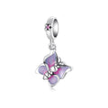 S925 Sterling Silver Purple Butterfly Dangle Charm Elegant Insect Pendant Bead For DIY Charm Bracelet Necklace Jewelry Gift
