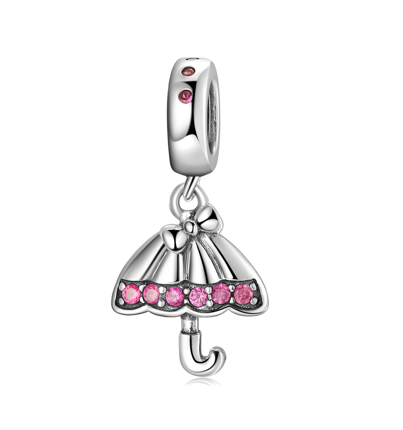 S925 Sterling Silver Umbrella Dangle Charm Pink Pendant Bead For DIY Charm Bracelet Necklace Jewelry Gift