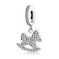 S925 Sterling Silver Rocking Horse Dangle Charm Full Rhinestone Pendant Bead For DIY Charm Bracelet Necklace Jewelry Gift