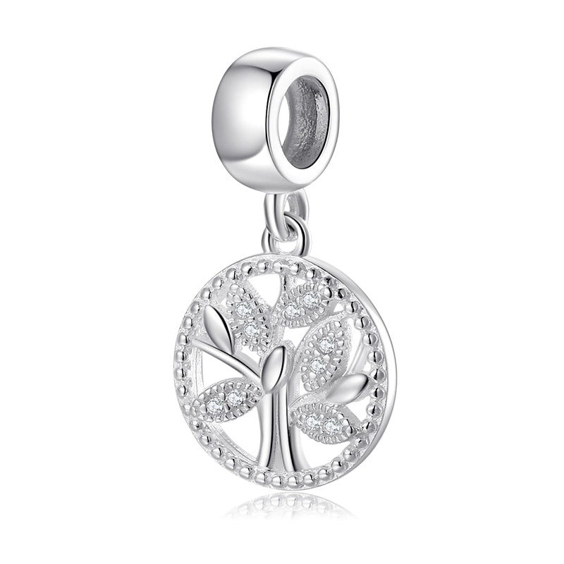 S925 Sterling Silver Tree Of Life Dangle Charm Hollow Round Pendant Bead For DIY Charm Bracelet Necklace Jewelry Gift