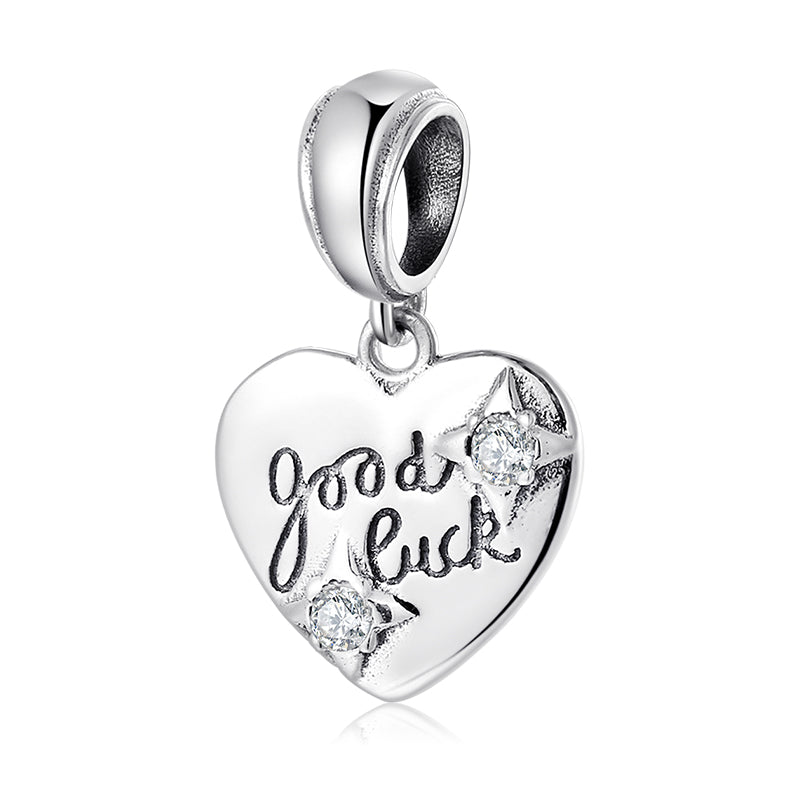 S925 Sterling Silver Heart Dangle Charm Engraved Good Luck Pendant Bead For DIY Charm Bracelet Necklace Jewelry Gift