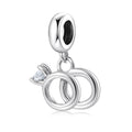 S925 Sterling Silver Wedding Ring Dangle Charm Couple Ring Pendant Bead For DIY Charm Bracelet Necklace Jewelry Gift