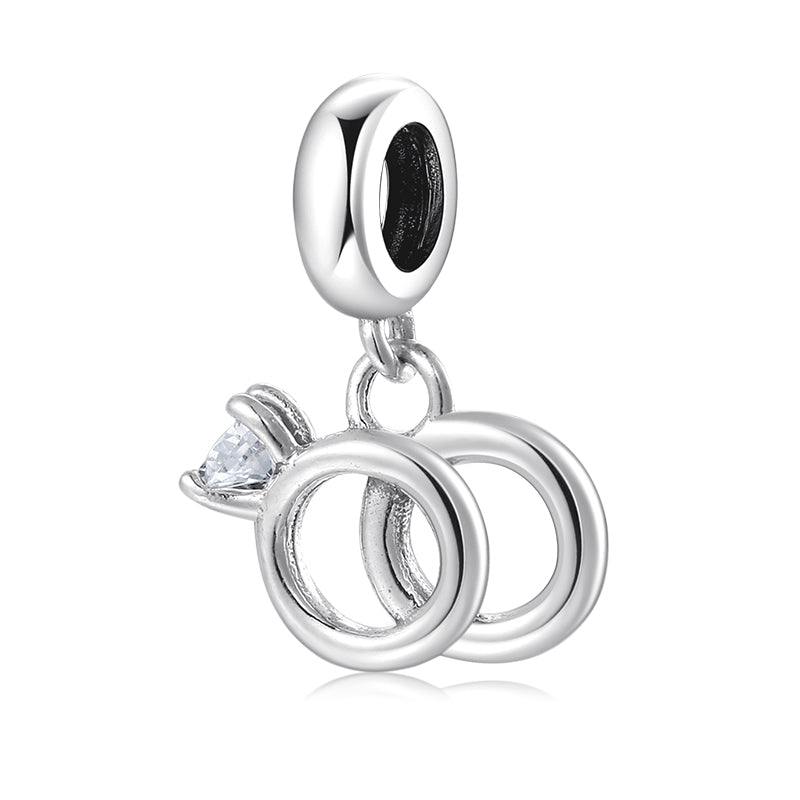 S925 Sterling Silver Wedding Ring Dangle Charm Couple Ring Pendant Bead For DIY Charm Bracelet Necklace Jewelry Gift