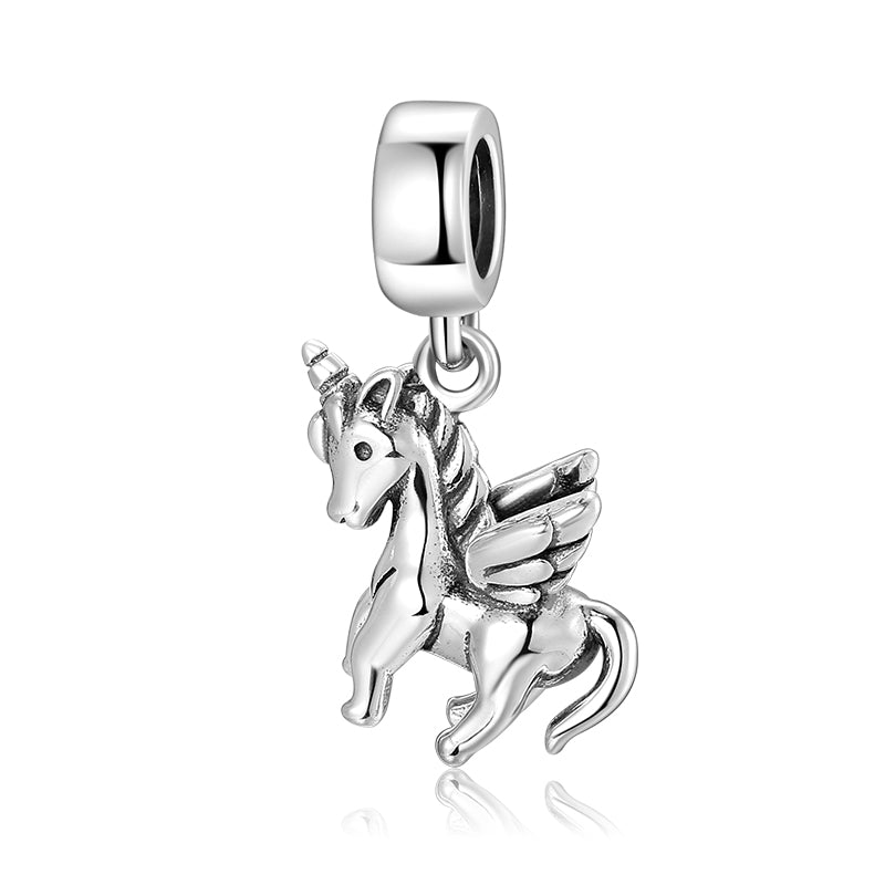S925 Sterling Silver Pegasus Unicorn Dangle Charm Cute Cartoon Pendant Bead For DIY Charm Bracelet Necklace Jewelry Gift