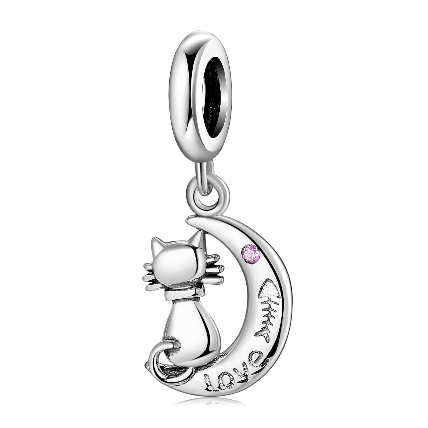 S925 Sterling Silver Cat Moon Dangle Charm Cute Minimalist Pendant Bead For DIY Charm Bracelet Necklace Jewelry Gift