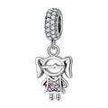 S925 Sterling Silver Cute Girl Dangle Charm Cartoon Pendant Bead For DIY Charm Bracelet Necklace Jewelry Gift
