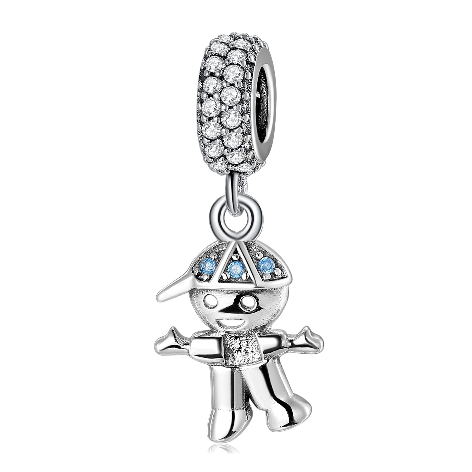 S925 Sterling Silver Boy Dangle Charm Rhinestone Pendant Bead For DIY Charm Bracelet Necklace Jewelry Gift