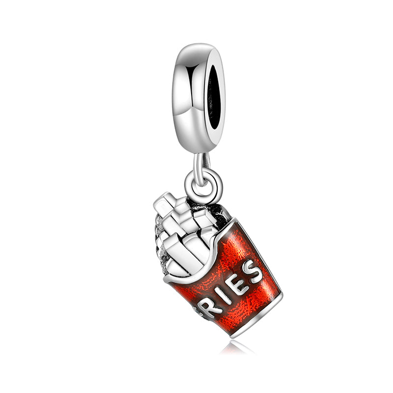 S925 Sterling Silver French Fries Dangle Charm Chic Pendant Bead For DIY Charm Bracelet Necklace Jewelry Gift