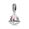 S925 Sterling Silver Couple Rowing Dangle Charm Pink Heart Pendant Bead For DIY Charm Bracelet Necklace Jewelry Gift