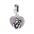 S925 Sterling Silver Heart Dangle Charm Pink Rhinestone Mother And Child Pendant Bead For DIY Charm Bracelet Necklace Jewelry Gift