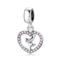 S925 Sterling Silver Heart Dangle Charm Pink Rhinestone Ballet Girl Pendant Bead For DIY Charm Bracelet Necklace Jewelry Gift