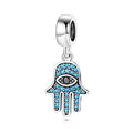 S925 Sterling Silver Hamsa Hand Dangle Charm Blue Eye Pendant Bead For DIY Charm Bracelet Necklace Jewelry Gift