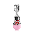 S925 Sterling Silver Big Head Shoes Dangle Charm Pink Enamel Red Flower Pendant Bead For DIY Charm Bracelet Necklace Jewelry Gift