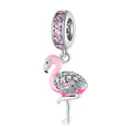 S925 Sterling Silver Pink Flamingo Animal Dangle Charm Bead For DIY Bracelet Necklace Jewelry Gift