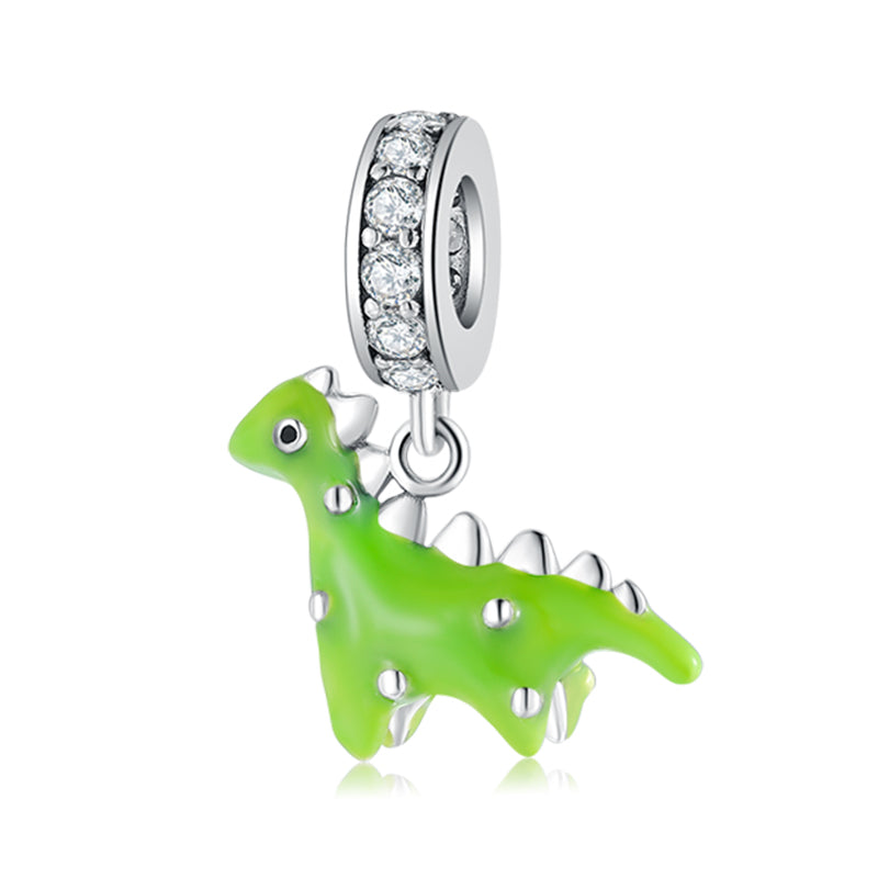 S925 Sterling Silver Cute Green Enamel Dinosaur Animal Dangle Charm Bead For DIY Bracelet Necklace Jewelry Gift