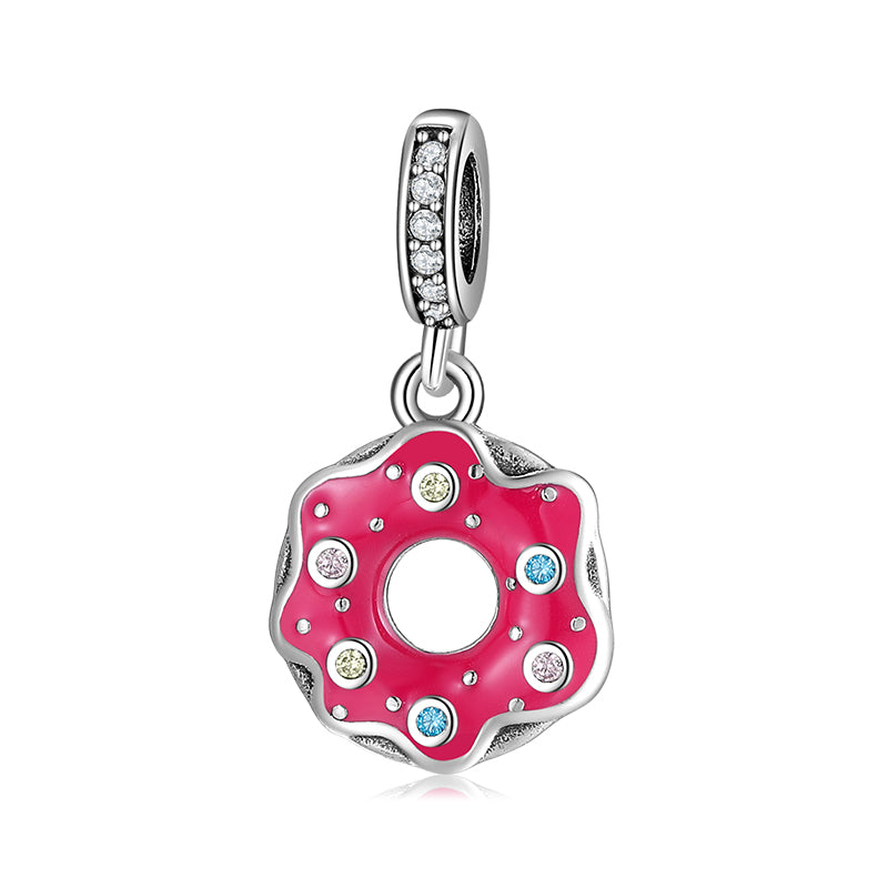 S925 Sterling Silver Donut Macaron Dangle Charm Bead For DIY Bracelet Necklace Jewelry Gift