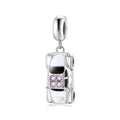 S925 Sterling Silver Car Dangle Charm Pink Rhinestone Creative Pendant Bead For DIY Bracelet Necklace Jewelry Gift