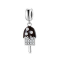 S925 Sterling Silver Ice Cream Dangle Charm Black Rhinestone Pendant Bead For DIY Bracelet Necklace Jewelry Gift