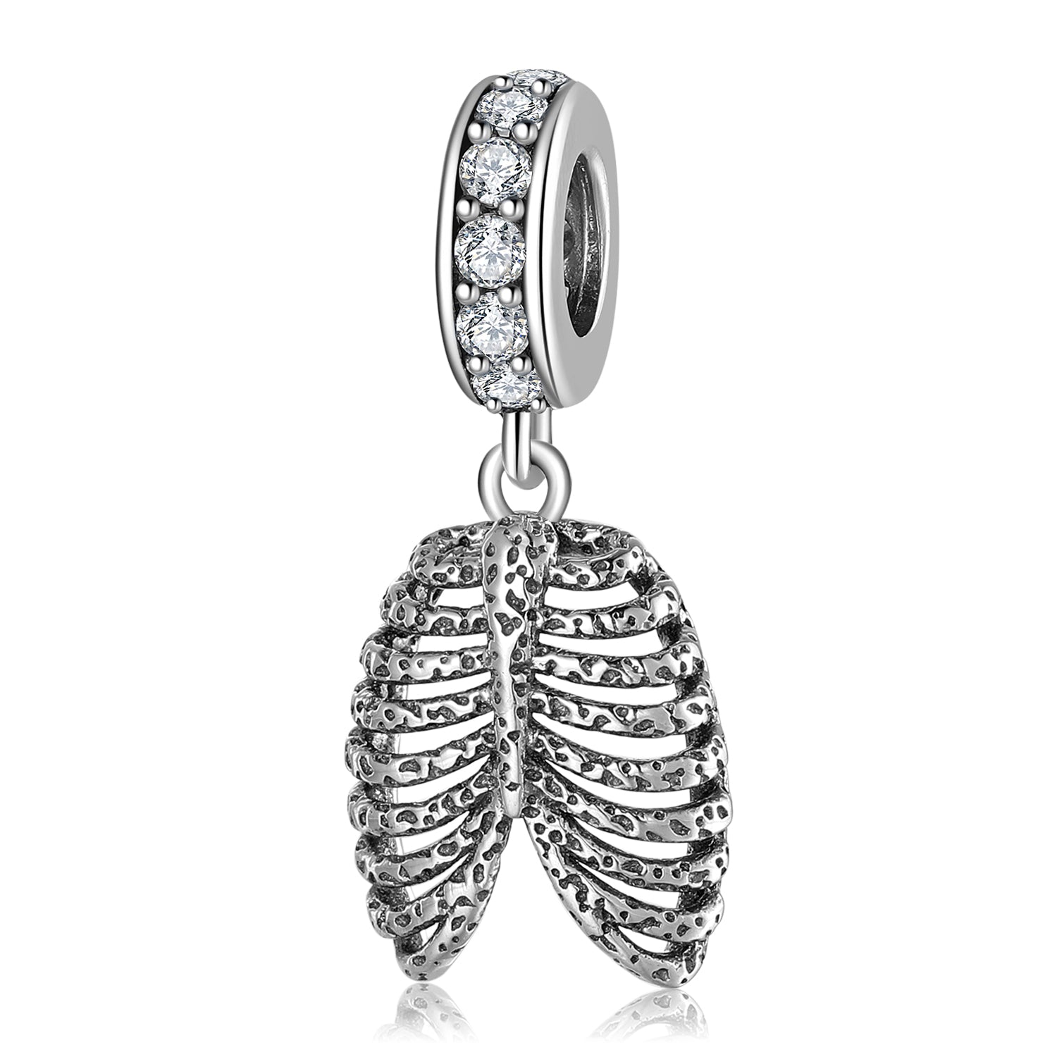S925 Sterling Silver Rib Cage Dangle Charm Minimalist Dark Style Pendant Bead For DIY Bracelet Necklace Jewelry Gift