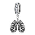 S925 Sterling Silver Oxidized Black Lung Dangle Charm Rhinestone Pendant Bead For DIY Bracelet Necklace Jewelry Gift