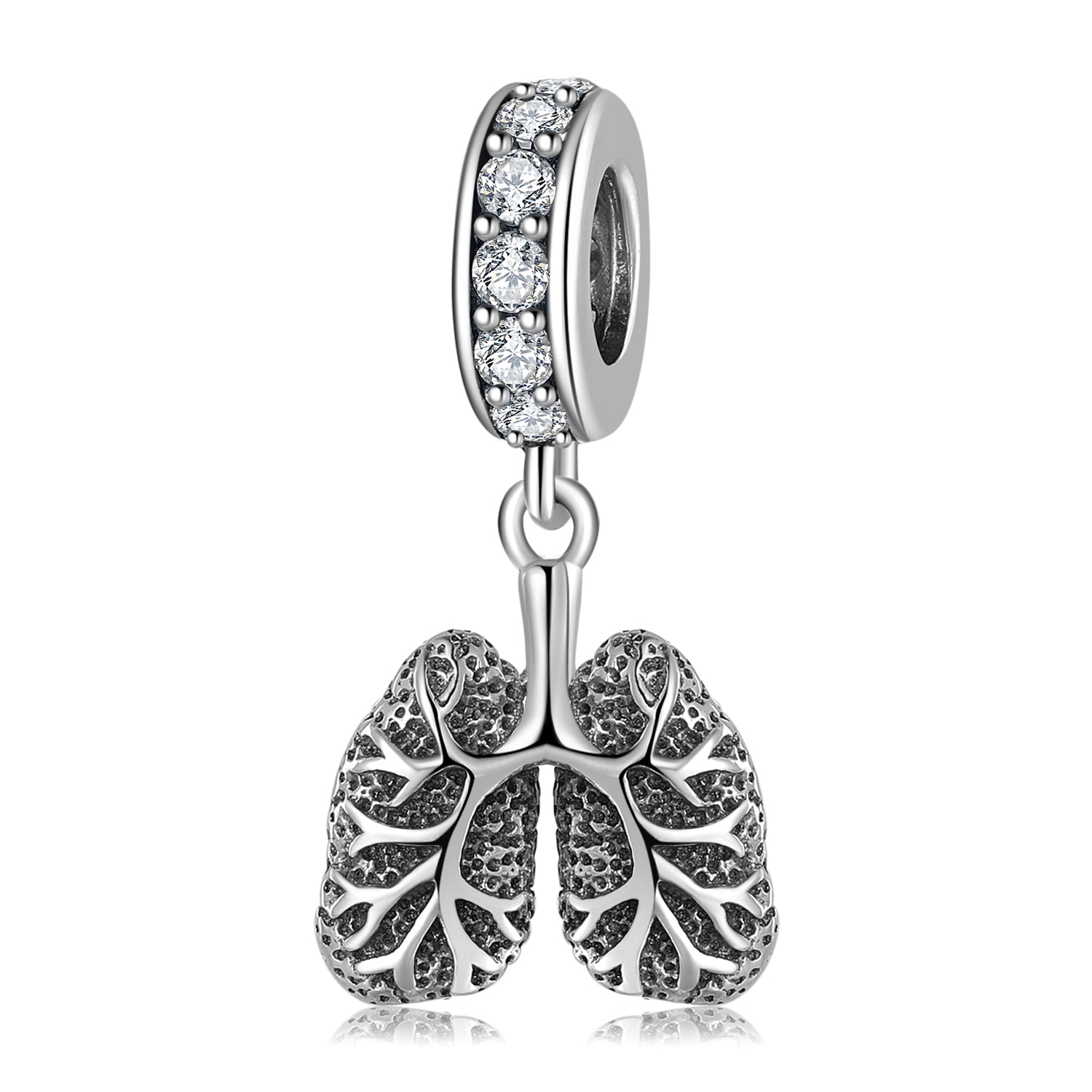 S925 Sterling Silver Oxidized Black Lung Dangle Charm Rhinestone Pendant Bead For DIY Bracelet Necklace Jewelry Gift