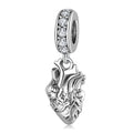 S925 Sterling Silver Anatomical Heart Dangle Charm Rhinestone Pendant Bead For DIY Bracelet Necklace Jewelry Gift