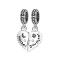 S925 Sterling Silver Mother-Daughter Heart Dangle Charm Minimalist Pendant Bead For DIY Bracelet Necklace Jewelry Gift