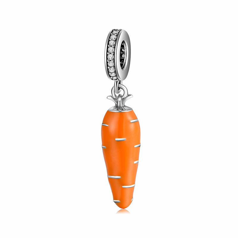 S925 Sterling Silver Carrot Dangle Charm Cute Resin Pendant Bead For DIY Bracelet Necklace Jewelry Gift